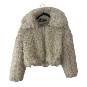 Reformation Freddie Faux Fur Jacket Cream Cozy Zip Up Coat Size XS